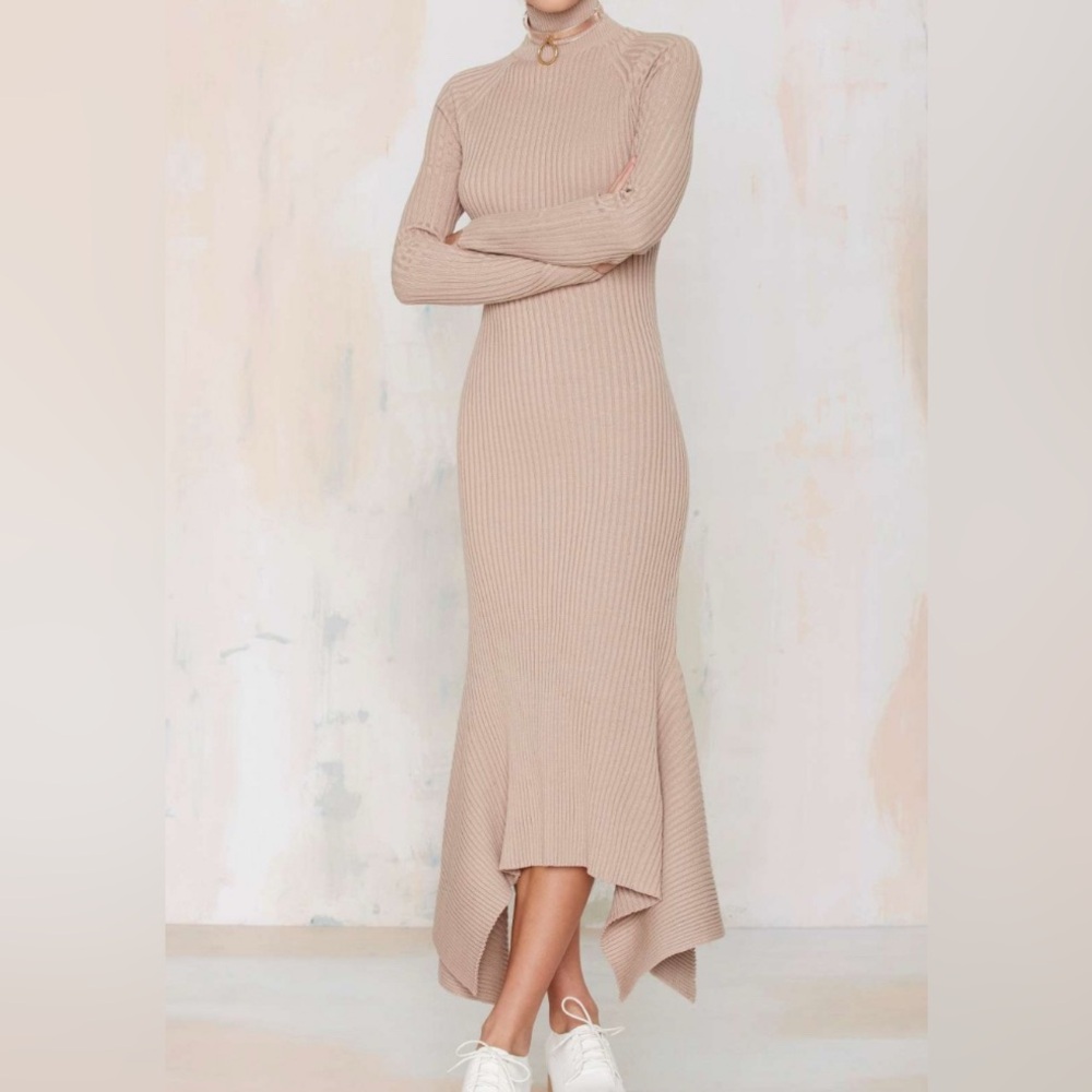 Nasty Gal Tan Ribbed Sweater Dress